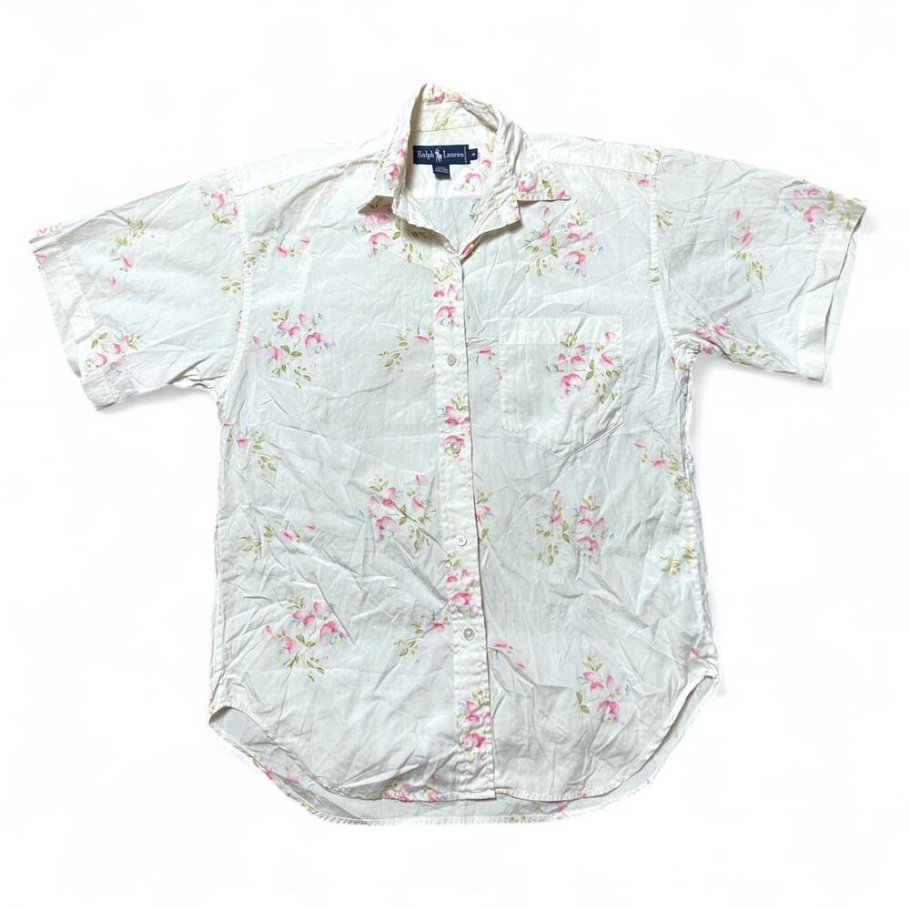 Polo Ralph Lauren 80s Vintage Cotton Floral Short Sleeve Western Cottage Shirt 8